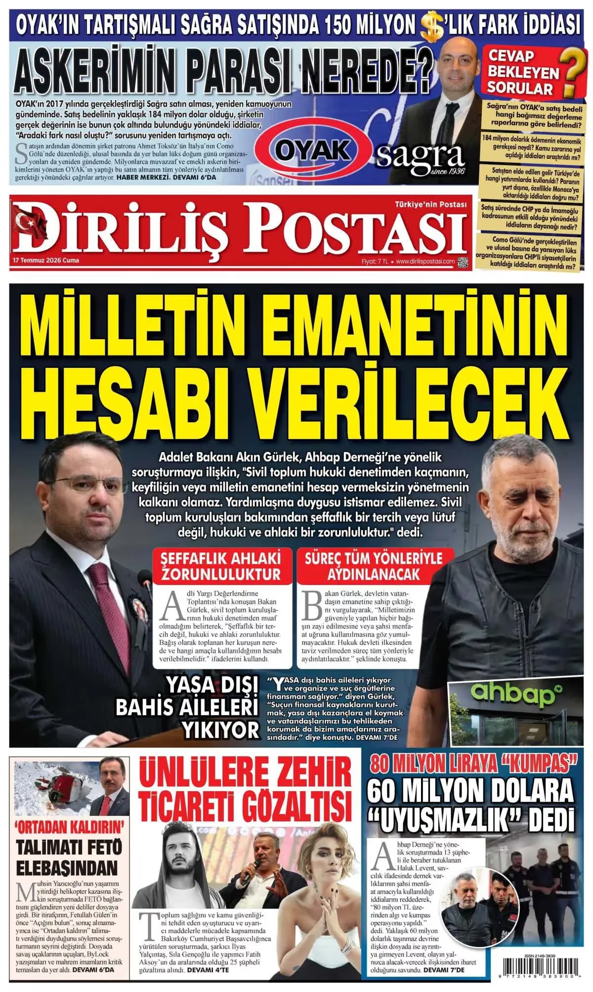 16 TEMMUZ 2026 · 3 e-gazete kapağı